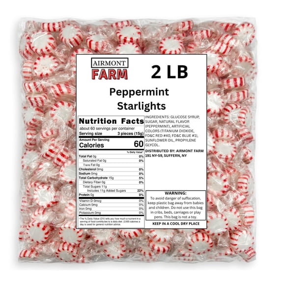 Peppermint Starlights Hard Candy Individually Wrapped Bulk Old Fashioned Peppermint Candy (2 LB)