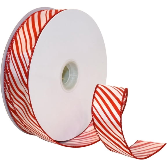 Peppermint Stripe Wired Ribbon 1.5 Inch x 50 Yard Red White Christmas Ribbon