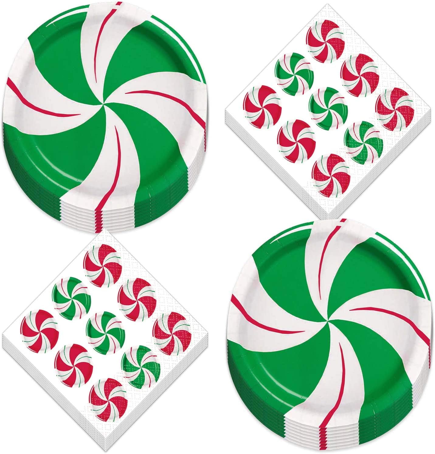Peppermint Swirl Christmas Holiday Party Paper Dessert Plates and