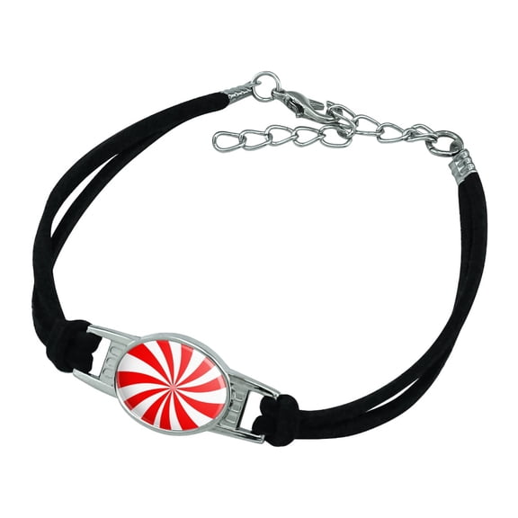 Peppermint Swirl Novelty Suede Leather Metal Bracelet