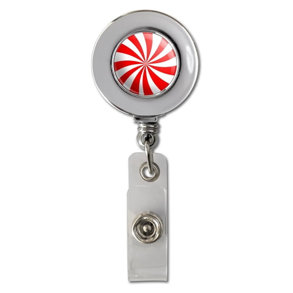 Peppermint Swirl Retractable Reel Chrome Badge ID Card Holder Clip