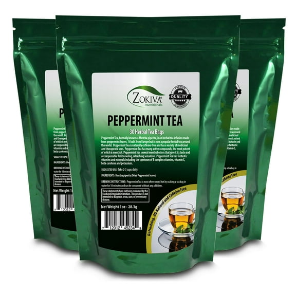 Peppermint Tea 90 Bags 3-Pack All Natural Mentha piperita in Resealable Pouch