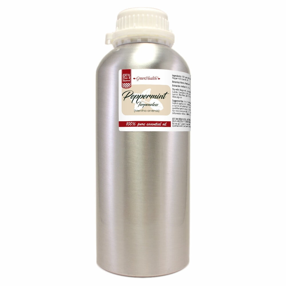 GreenHealth Peppermint (Terpeneless) Essential Oil, 32 fl oz Aluminum Bottle w/ Locking Cap