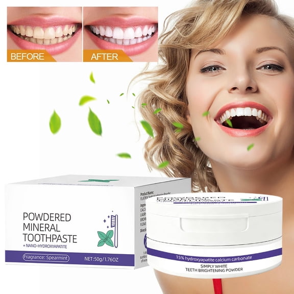 Peppermint Tooth Powder for Natural Teeth Whitening, 50g Refillable Plastic Jar, 1 Count