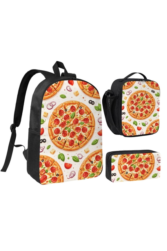 Pepperoni Pizza Backpack Set 3pc Including Backpack, Lunch Bag and Pen Bag Combination