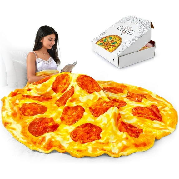 Zulay Kitchen Double Sided Round Pepperoni Pizza Blanket with Pizza Box Packaging, Novelty Blanket Throw - 60 Inch