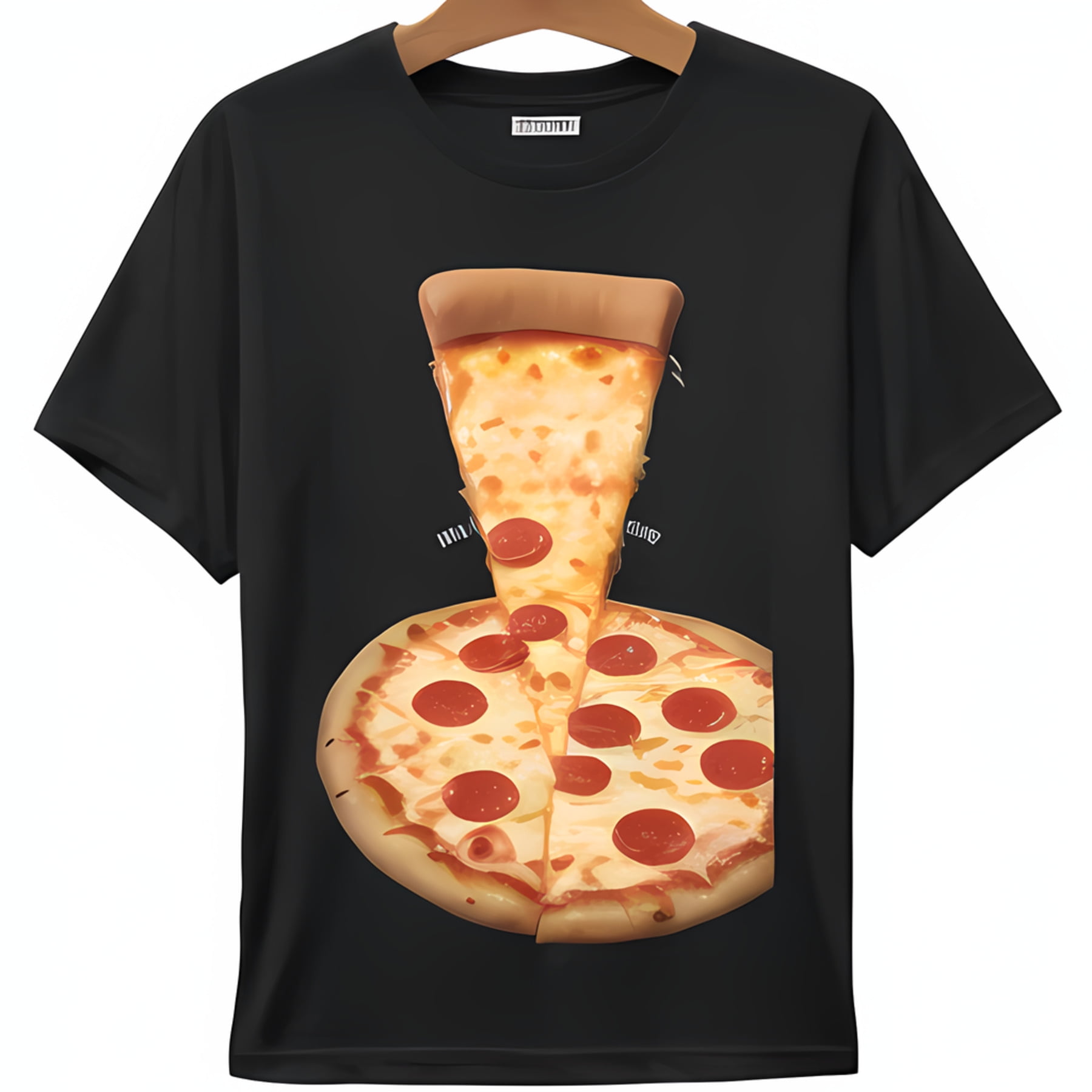 Pepperoni Pizza Design on Black TShirt Detailed Illustration Cheese