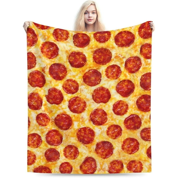 Pepperoni Pizza Food Throw Blanket Super Soft Warm Bed Blankets for Couch Bedroom Sofa Office Car, All Season Cozy Flannel Plush Blanket Gifts for Girls Boys Teens Adults 60"x50"