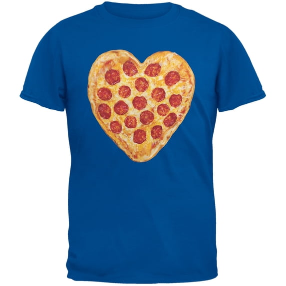 Pepperoni Pizza Heart Blue Adult T-Shirt - Medium