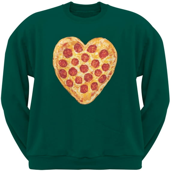 Pepperoni Pizza Heart Dark Green Adult Sweatshirt - Small