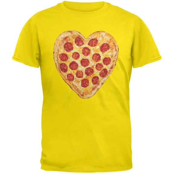 Pepperoni Pizza Heart Yellow Adult T-Shirt - X-Large