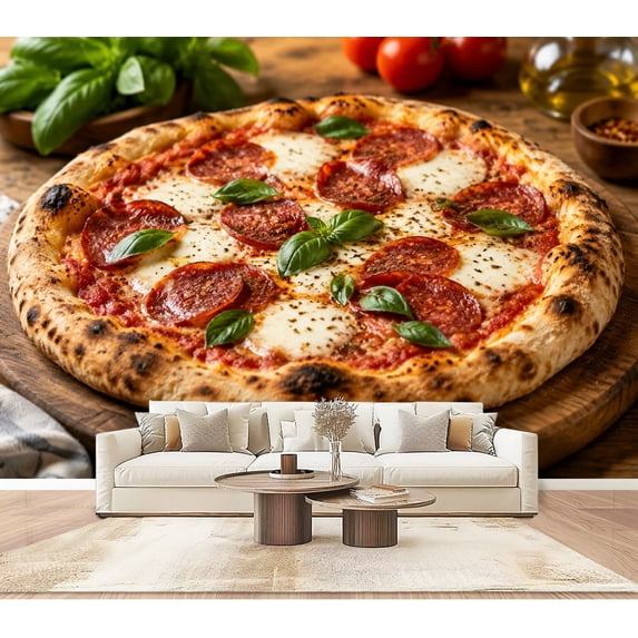 Pepperoni Pizza Italian Wallpaper Fresh Basil food photography Peel and ...