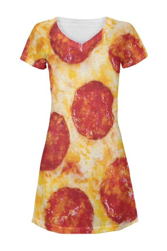 Pepperoni Pizza Juniors V-Neck Beach Cover-Up Dress