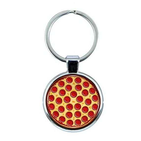 Pepperoni Pizza Keychain with Epoxy Dome and Metal Keyring