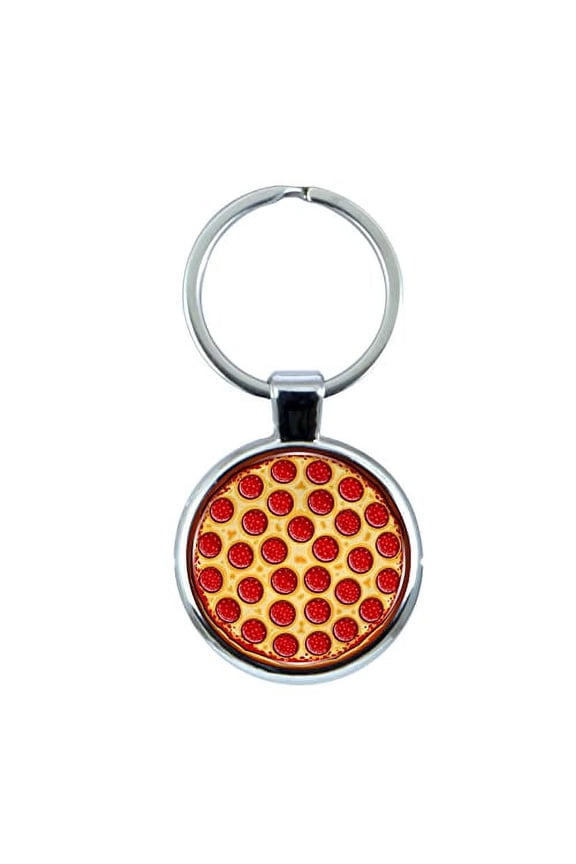 Pepperoni Pizza Keychain with Epoxy Dome and Metal Keyring
