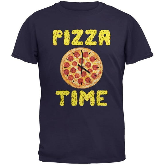 Pepperoni Pizza Time Clock Navy Adult T-Shirt - Medium
