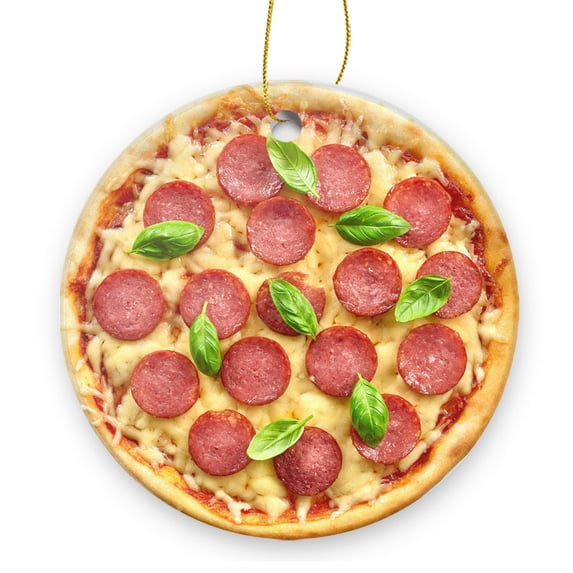 Pepperoni Pizza With Mozzarella Cheese - Christmas Ornament Xmas Keepsake Ceramic Ornaments Holiday Decorations for Tree Christmas Gift Ideas 2.95in