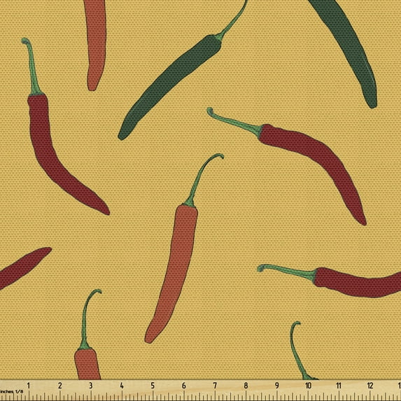 Ambesonne Peppers Fabric by the Yard Upholstery, Mexican Fresh Vegetables, 1 Yard, Multicolor