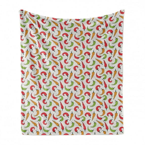 Peppers Soft Flannel Fleece Blanket, Cartoon Style Vegetable Design Fresh Peppers Pattern Fresh Farmland Harvest Theme, Cozy Plush for Indoor and Outdoor Use, 70" x 90", Multicolor, by Ambesonne