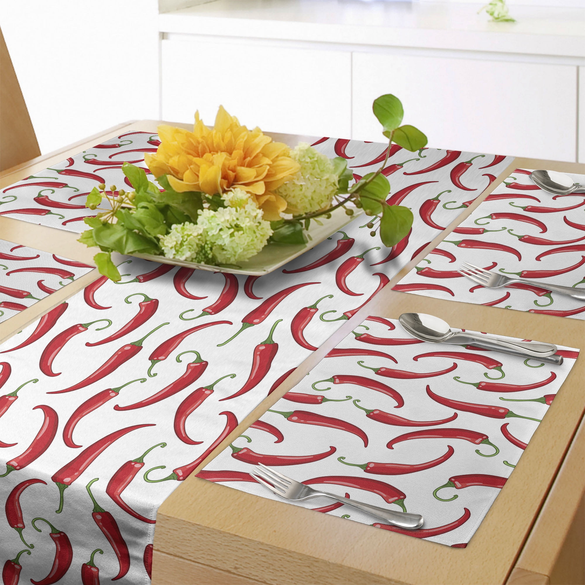 Peppers Table Runner & Placemats, Hot Spicy Vegetable Composition