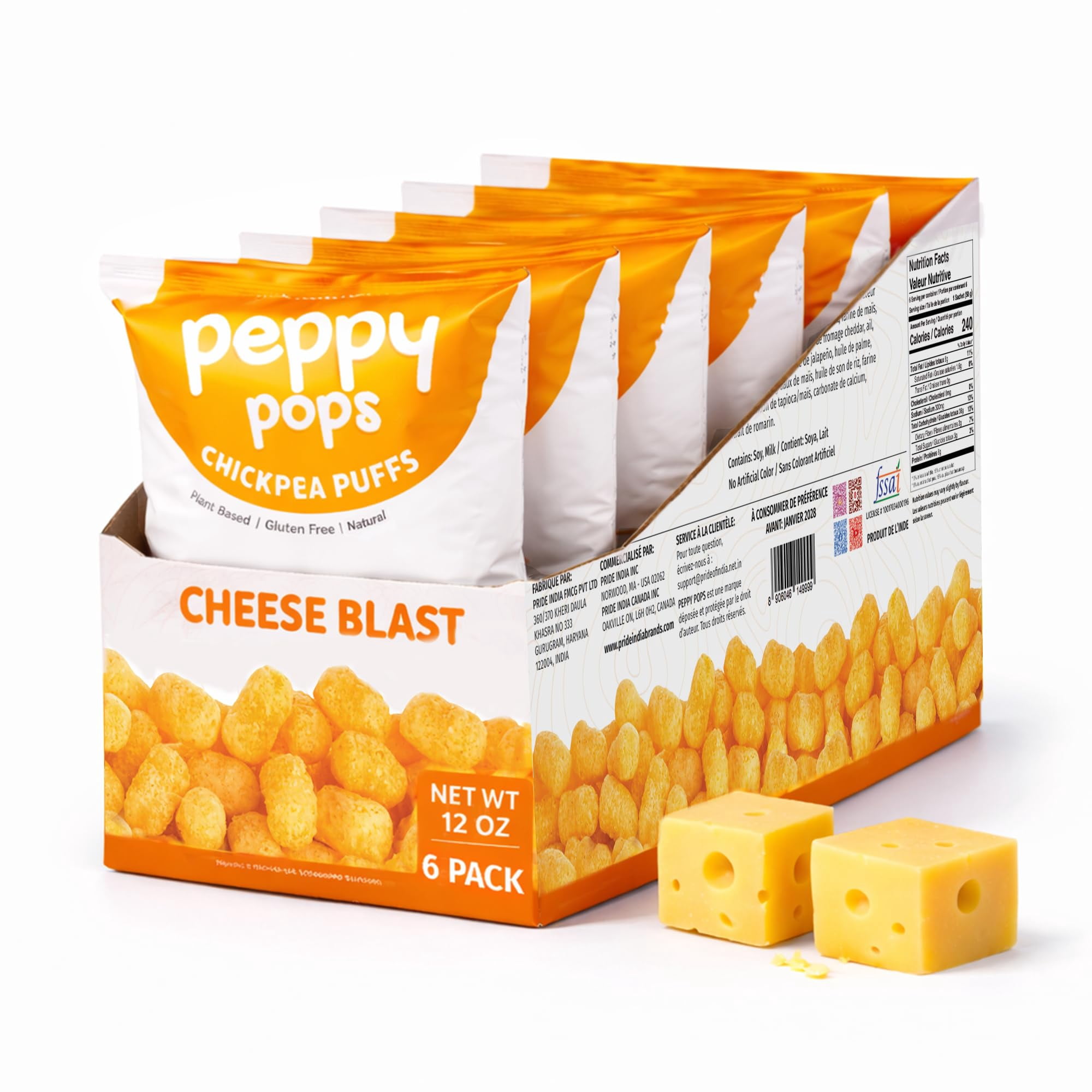 Puff Pops Peppy Pops Chickpea Puffs Cheese Blast Flavor - 6 Pack, 12 oz | Cheesy ...