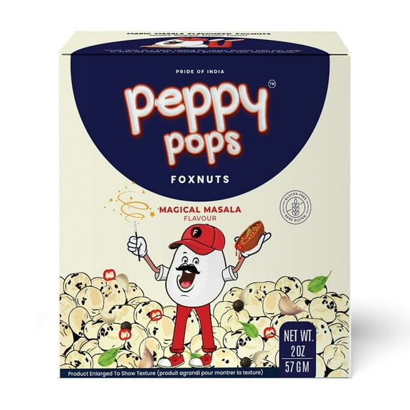 Peppy Pops Magical Masala Roasted Foxnuts 2 oz (57 gm) Crunchy Makhana Snack, Vegan Gluten Free Protein Snack Pack, Low Calorie Healthy Snack for Kids, Adults & Travel By Pride of India