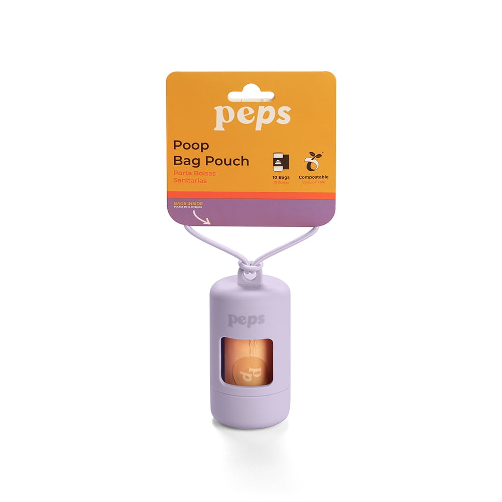 Peps Dog Poop Bag Holder With Plant-Based Compostable Bags - Eco-Friendly Leash Accessory (Purple)
