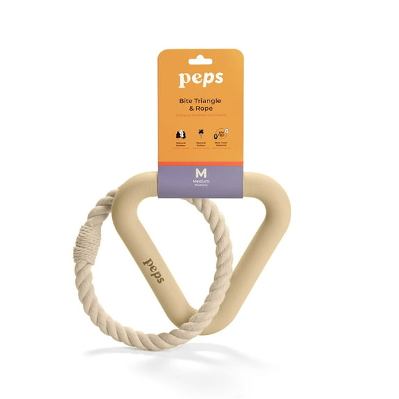 Peps Pet Toy Natural Rubber Triangle w/Cotton Rope (Medium Size) Tan