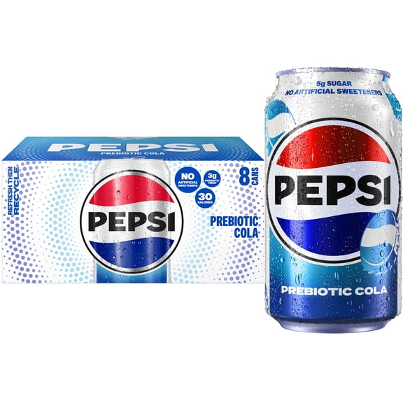 Pepsi Prebiotic Cola Soda Pop, 12 fl oz, 8 pack cans