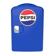 Pepsi 6 Can Portable Mini Fridge, 4L Personal Cooler with Carrying Handle, AC & 12V Car Adapter, Compact Beverage Cooler for Drinks, Skincare, and Snacks
