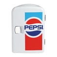 thumbnail interactive-video image 1 of Pepsi 6 Can Mini Fridge Retro Beverage Cooler with Car Adapter – Portable Mini Fridge for Drinks, Skincare, Car, Bedroom, Office, White, 1 of 10