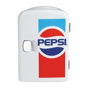 Pepsi 6 Can Mini Fridge Retro Beverage Cooler with Car Adapter   Portable Mini Fridge for Drinks, Skincare, Car, Bedroom, Office, White