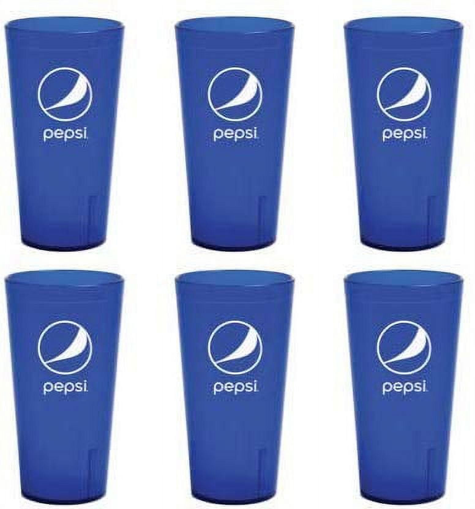 Pepsi Dr. Pepper Cups, Ice Blue Plastic Tumbler 24oz, Set of 6 (Both Logos  ON Each Cup) 