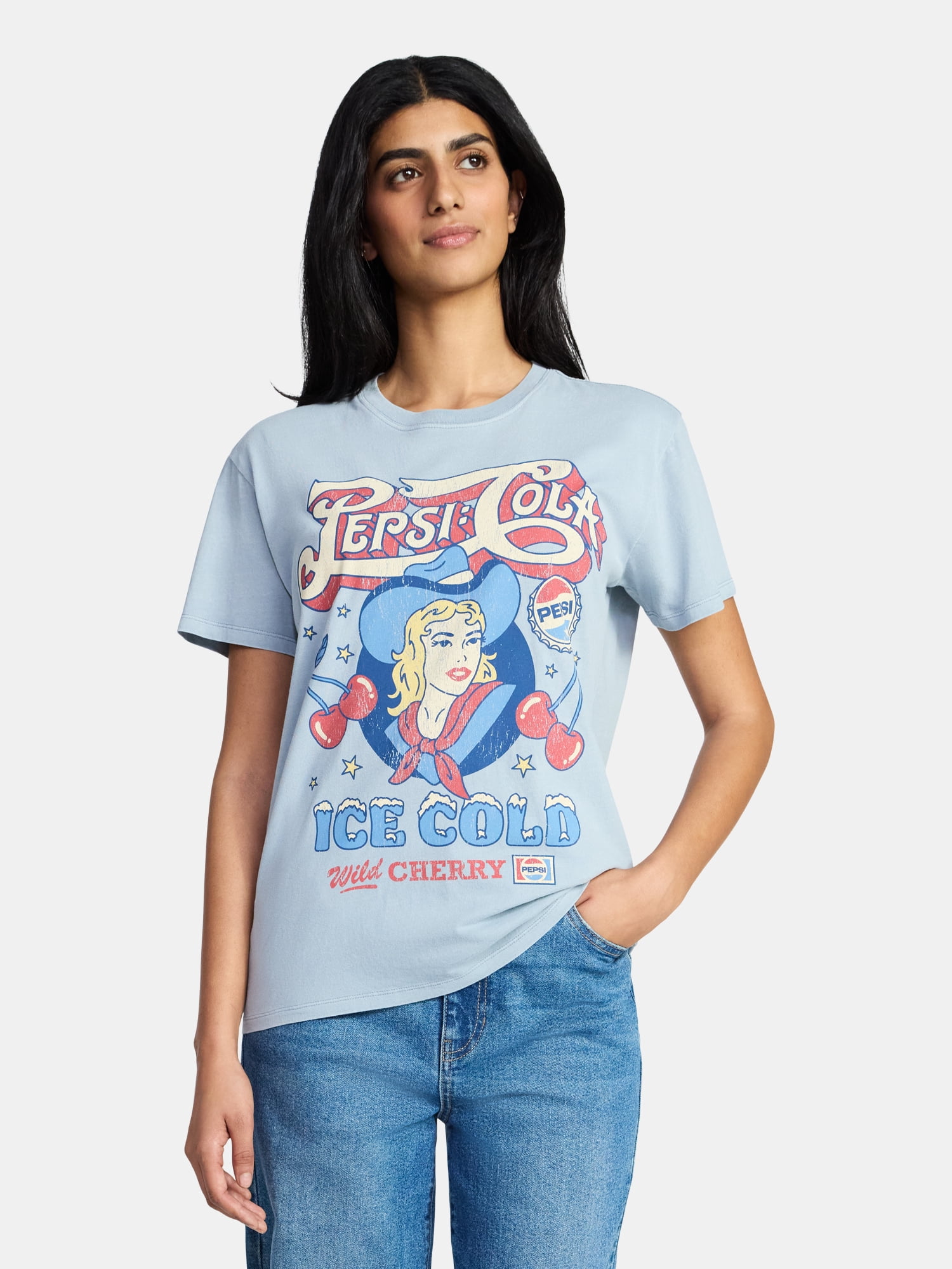 Pepsi Cola Women's Cowgirl Graphic Tee with Short Sleeves, Sizes XXS-XXL
