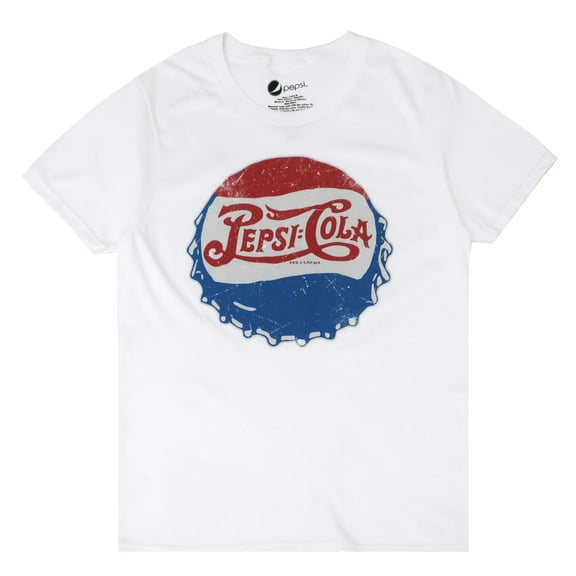 Pepsi Cola Men's Officially Licensed Bottle Cap Print Retro Vintage Tee T-Shirt - White (Small)