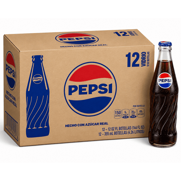 Pepsi Cola Real Sugar Glass Bottles 12-Count 12 fl oz