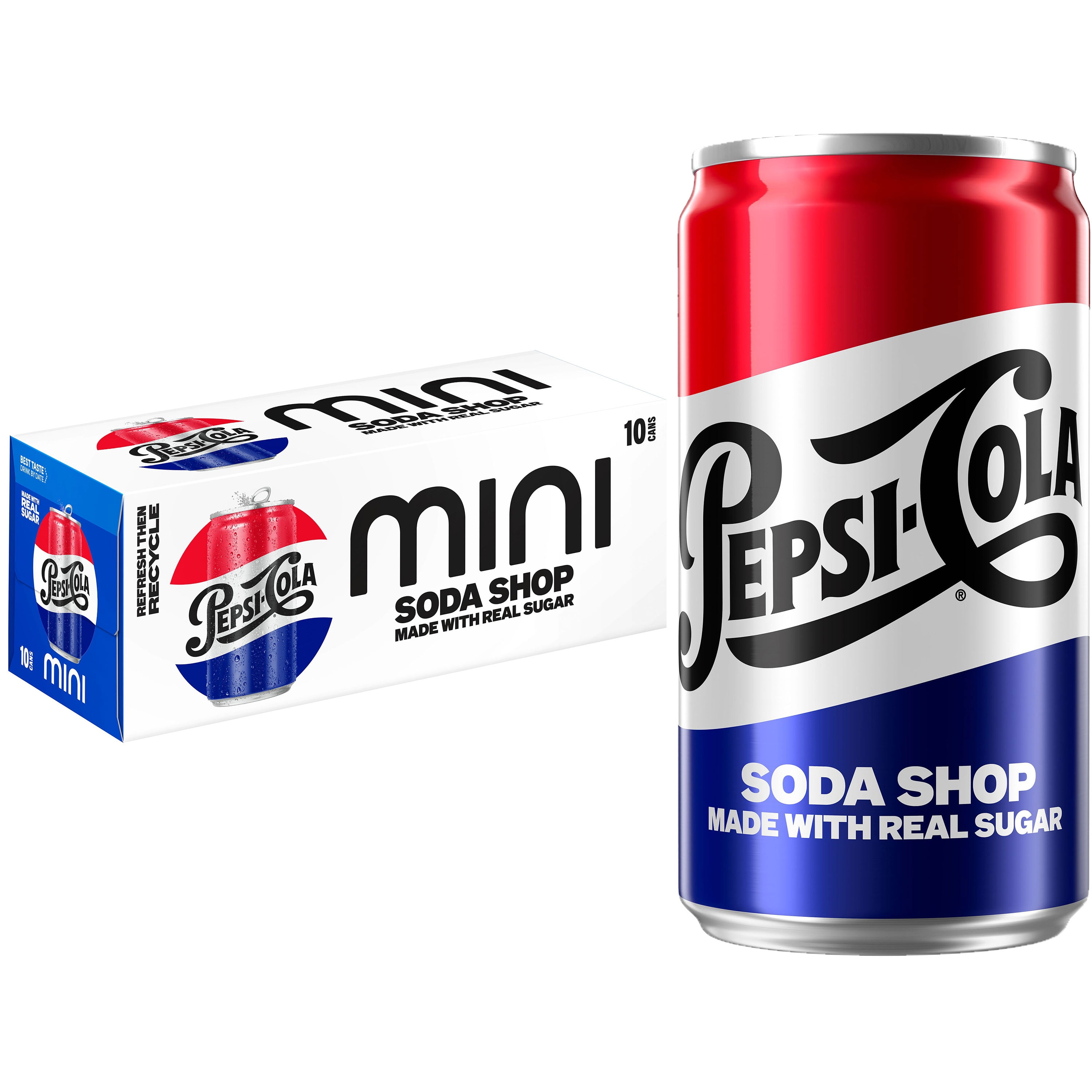 Pepsi Cola Real Sugar Soda Pop, 7.5 fl.oz 10 Pack Mini Cans