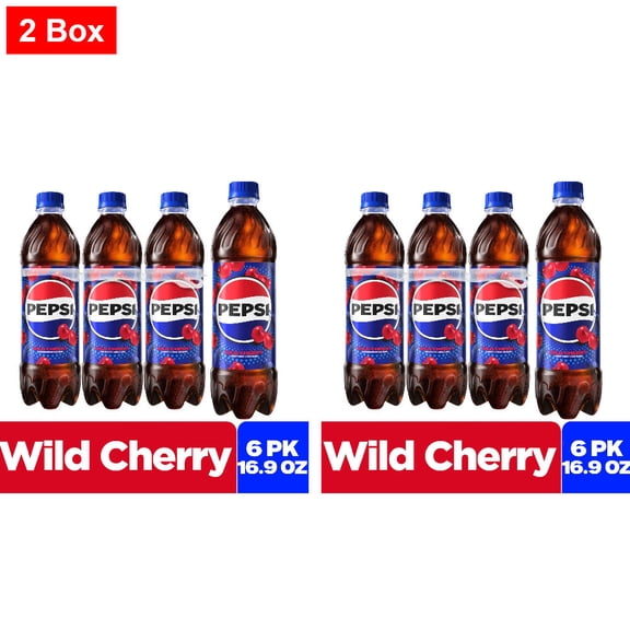 Pepsi Cola Wild Cherry Soda Bottles 6 CT / 16.9 fl oz - 2 Box