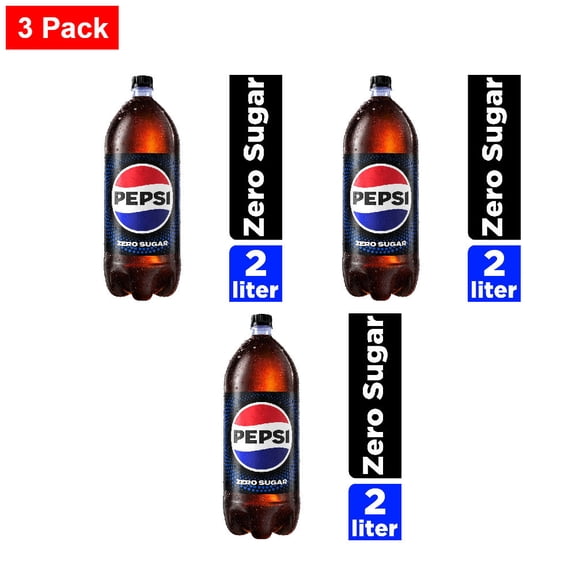 Pepsi Cola Zero Sugar Soda Bottle 2 liter - 3 Pack