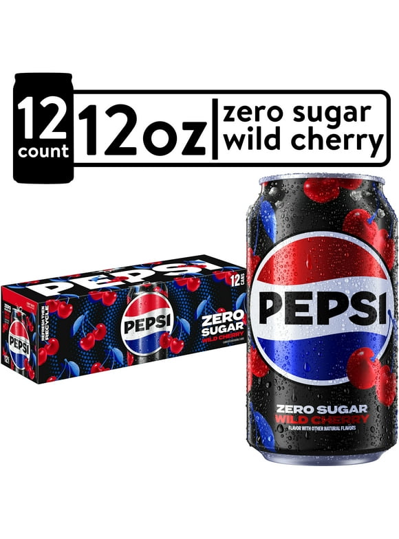 Pepsi Cola Zero Sugar Wild Cherry Soda Pop, 12 fl oz, 12 Pack Cans