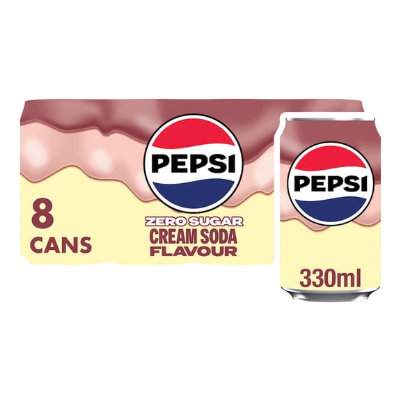 Pepsi Cream Soda Soft Drink Cans 8x330ml, Imported from Britain