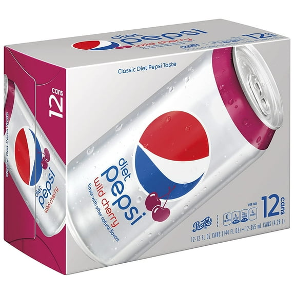 Pepsi Diet Wild Cherry Soda, 12 Ounce (12 Cans)