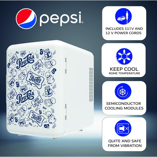 Pepsi MIS150 6 Can / 4 liters Mini Retro Beverage Fridge, Up to 20° F
