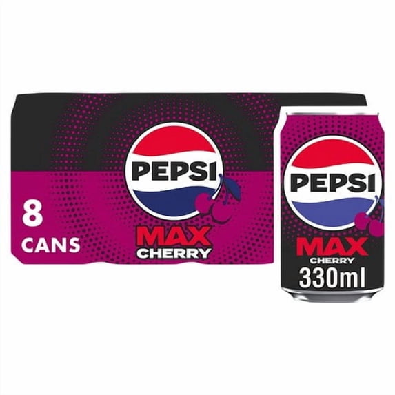 Pepsi Max Cherry 8 x 330ml, British Import (Pack of 2)