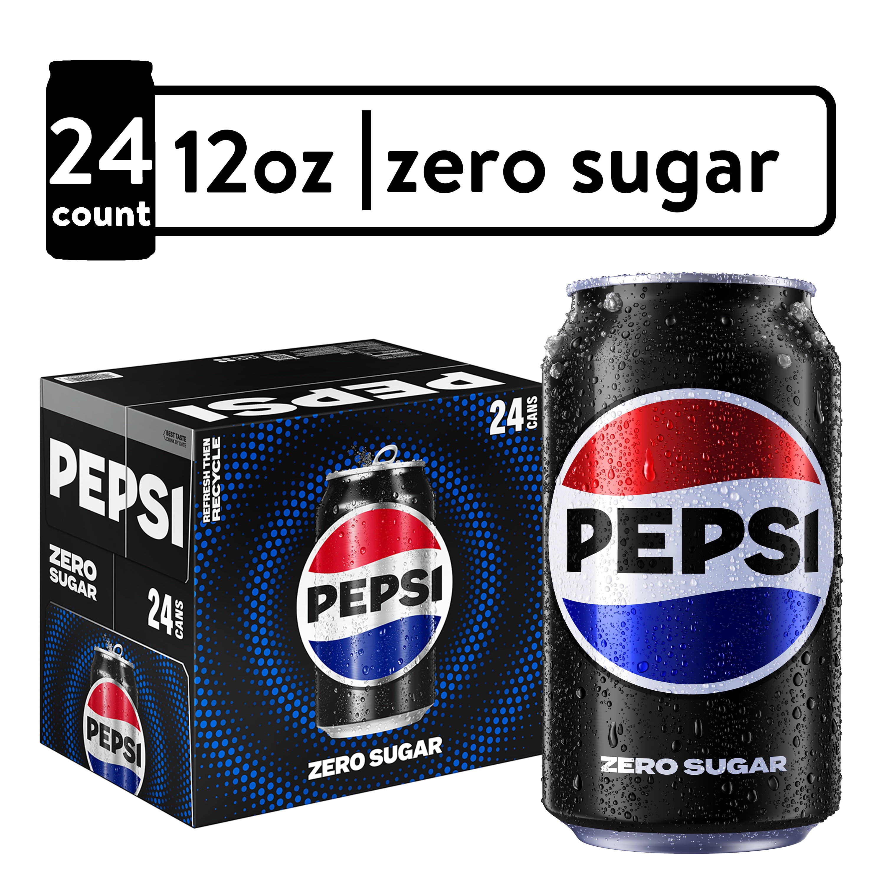 Pepsi Zero Sugar, Calorie-Free Soda Pop, 12 fl oz,