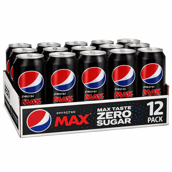 Pepsi Max Zero Sugar Cola Soda, Zero Calorie Soft Drink, 12 fl oz Cans, 12 Pack