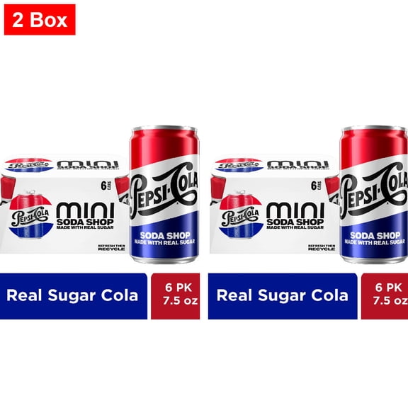 Pepsi Mini Real Sugar Cola Soda 6 ct / 7.5 fl oz - 2 Box