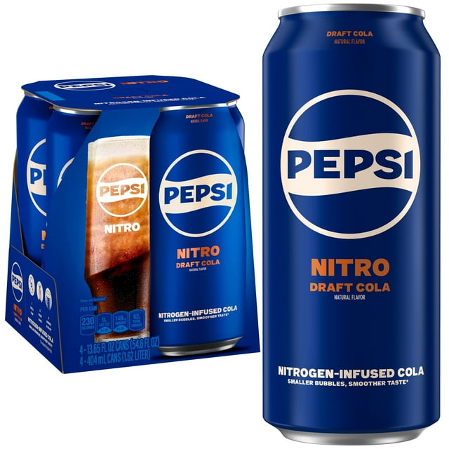 Pepsi Nitro, Draft Cola, Soda Pop, 13.65oz Can (Single Can) (Packaging ...