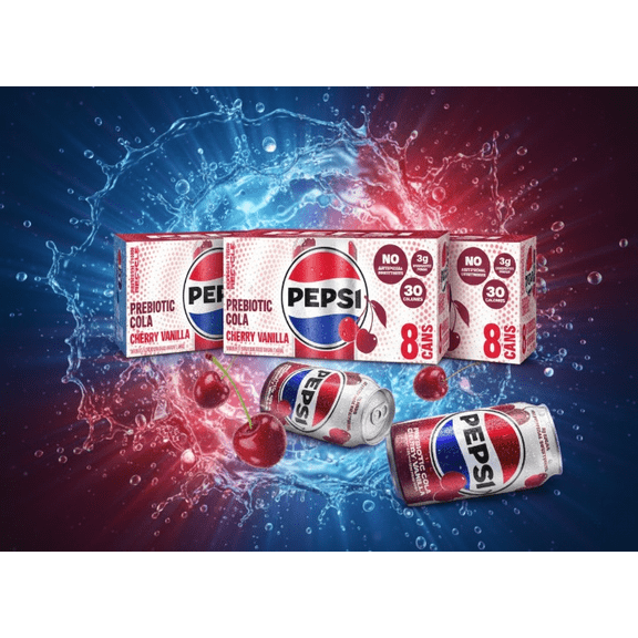 Pepsi Prebiotic Cola Soda Pop, Cherry Vanilla, 12 fl oz, 24 pack cans