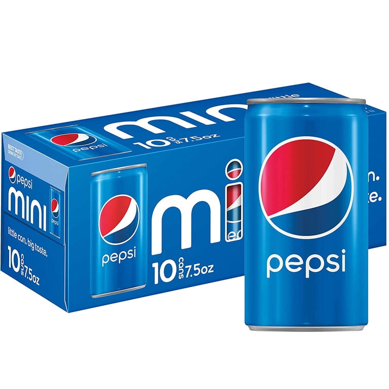 Pepsi Soda, 7.5 fl oz Mini Cans, 10 Pack for Parties and Meals